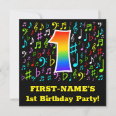1. Geburtstag Party: Fun Music Symbols, Rainbow 1 Einladung (Vorderseite)