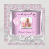 1. Geburtstag Party Girls Pink Diamonds Einladung (Vorne/Hinten)