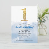 1. GEBURTSTAG PARTY INVITE Modernes Gold Glitzer B Einladung (Stehend Vorderseite)