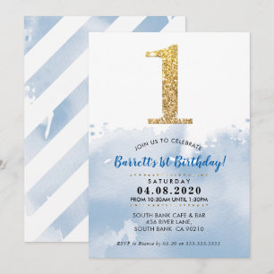 1. GEBURTSTAG PARTY INVITE Modernes Gold Glitzer B Einladung