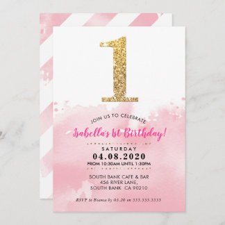 1. GEBURTSTAG PARTY INVITE Modernes Gold Glitzer R Einladung