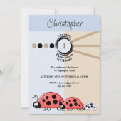 1. Geburtstag Party Ladybugs blau braun feiern Einladung (Vorderseite)