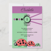 1. Geburtstag Party Ladybugs grün lila feiern Einladung (Vorderseite)