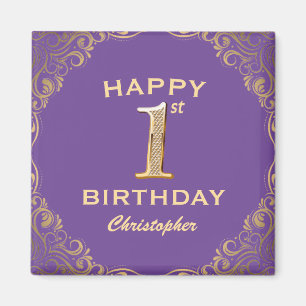 1. Geburtstag Party Lila und Gold Glitzer Frame Magnet