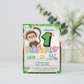 1. Geburtstag Party Monkey Einladung (Stehend Vorderseite)