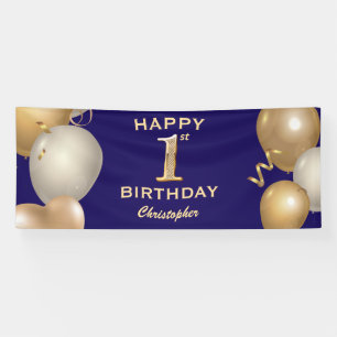1. Geburtstag Party Navy Blue and Gold Balloons Banner