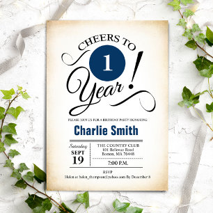 1. Geburtstag Party - Navy Blue Schwarz-weiß Einladung