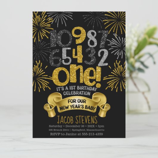 1. Geburtstag Party Neujahr Countdown Einladung (Stehend Vorderseite)