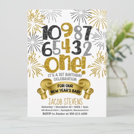 1. Geburtstag Party Neujahr Countdown Einladung (Stehend Vorderseite)