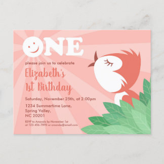 1. Geburtstag Party Niedlich Chick Bird Girl Postk Einladungspostkarte
