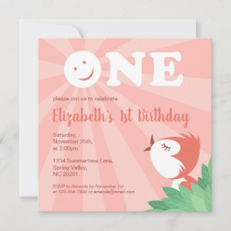 1. Geburtstag Party Niedlich Chick Bird Girl Somme Einladung