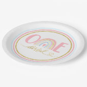 1. Geburtstag Party Pastel Rainbow Pappteller (Schrägansicht)