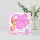 1. Geburtstag Party Pink Blonde Baby Girl Einladung (Stehend Vorderseite)