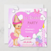 1. Geburtstag Party Pink Blonde Baby Girl Einladung (Vorderseite)