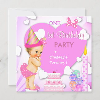 1. Geburtstag Party Pink Blonde Baby Girl Einladung