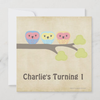 1. Geburtstag Party Retro Baby Owls Einladung