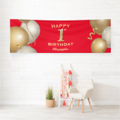 1. Geburtstag Party Rot und Gold Ballons Banner (Insitu)