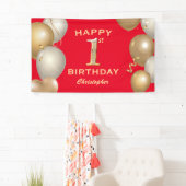 1. Geburtstag Party Rot und Gold Ballons Banner (Insitu)