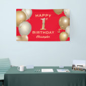 1. Geburtstag Party Rot und Gold Ballons Banner (Messeveranstaltung)
