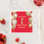 1. Geburtstag Party Rot und Gold Ballons Serviette (Beispiel)