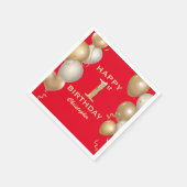 1. Geburtstag Party Rot und Gold Ballons Serviette (Ecke)