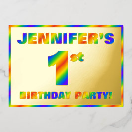 1. Geburtstag Party — Spaß, Regenbogenspektrum "1" Folieneinladung