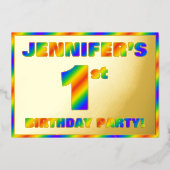 1. Geburtstag Party — Spaß, Regenbogenspektrum "1" Folieneinladung (Vorderseite)