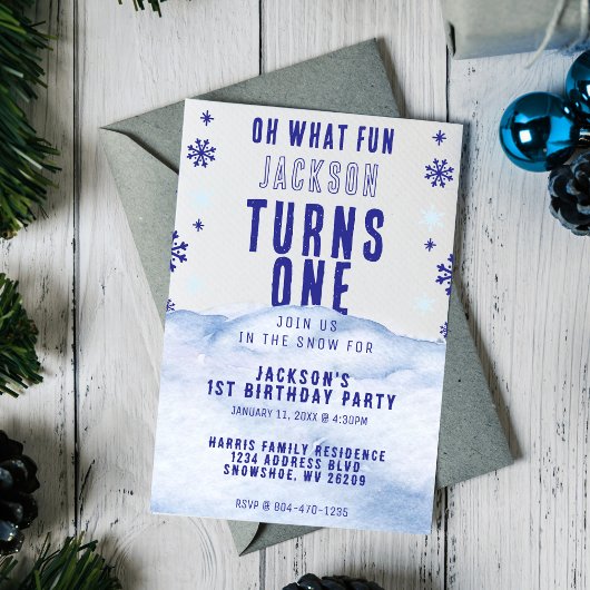 1. Geburtstag Party Winterschnee Weihnachten Einladung