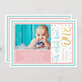 1. Geburtstag Pastel & Goldfoil Confetti Foto Einladung