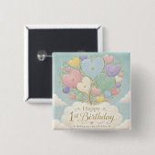 1. Geburtstag Pastell-Herzballonbouquet Button (Vorne & Hinten)