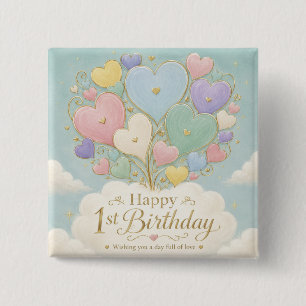 1. Geburtstag Pastell-Herzballonbouquet Button