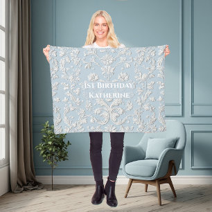 1. Geburtstag Pastellblau Shabby Chic Vintage Flor Fleecedecke