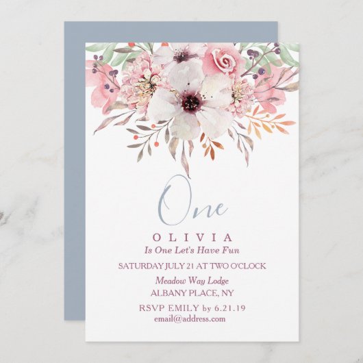 1. Geburtstag Pink Aquarell Blumenladen Einladung (Vorne/Hinten)