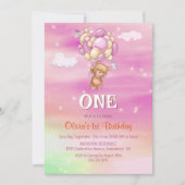 1. Geburtstag Pink Balloons Teddy Bear Einladung (Vorderseite)