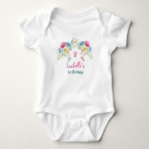 1. Geburtstag Pink Blue Butterfly und Blume Baby Strampler