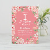 1. Geburtstag Pink Boho Botanische Blume Einladung (Stehend Vorderseite)