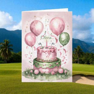 1. Geburtstag Pink Green Niedlich Golfer Girl Name Karte