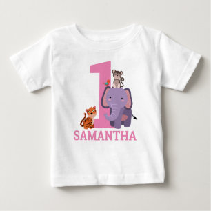 1. Geburtstag Pink Jungle Animals Girl Baby T-shirt