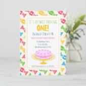 1. Geburtstag Pink Kuchen Party Einladung (Stehend Vorderseite)