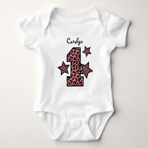 1. Geburtstag PINK Leopard Große Zahl Sterne MÄDCH Baby Strampler