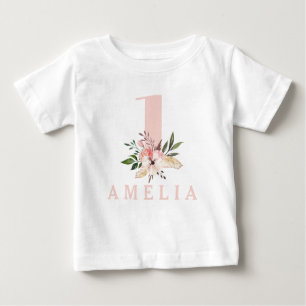 1. Geburtstag Pink Mädels Blumengeburt Baby T-shirt