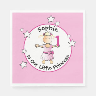1. Geburtstag Pink Princess Cartoon Personalisiert Serviette