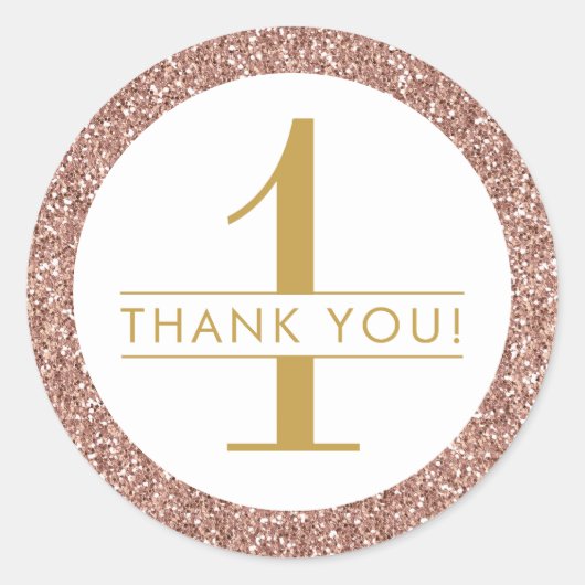 1. Geburtstag Pink Rose Gold Glitzer Vielen Dank Runder Aufkleber (Vorderseite)