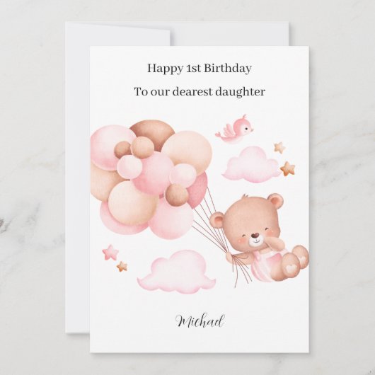 1. Geburtstag Pink Teddy Bear Einladung (Vorderseite)