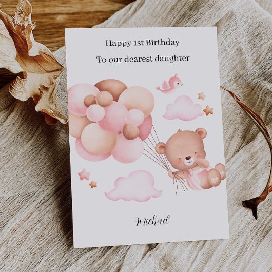 1. Geburtstag Pink Teddy Bear Einladung