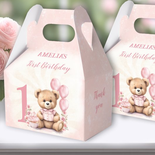 1. Geburtstag Pink Teddy Bear Number Fevor Box Geschenkschachtel
