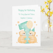 1. Geburtstag Polka Dot Teddies Twin Birthday Card Karte (Gelbe Blume)