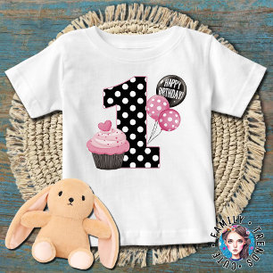 1. Geburtstag Polka Dots Cupcake Baby T-shirt