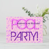 1. Geburtstag Pool Party Rosa und Lila Blasen Einladung (Stehend Vorderseite)