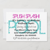 1. Geburtstag Pool Party Rosa und Lila Blasen Einladung (Rückseite)